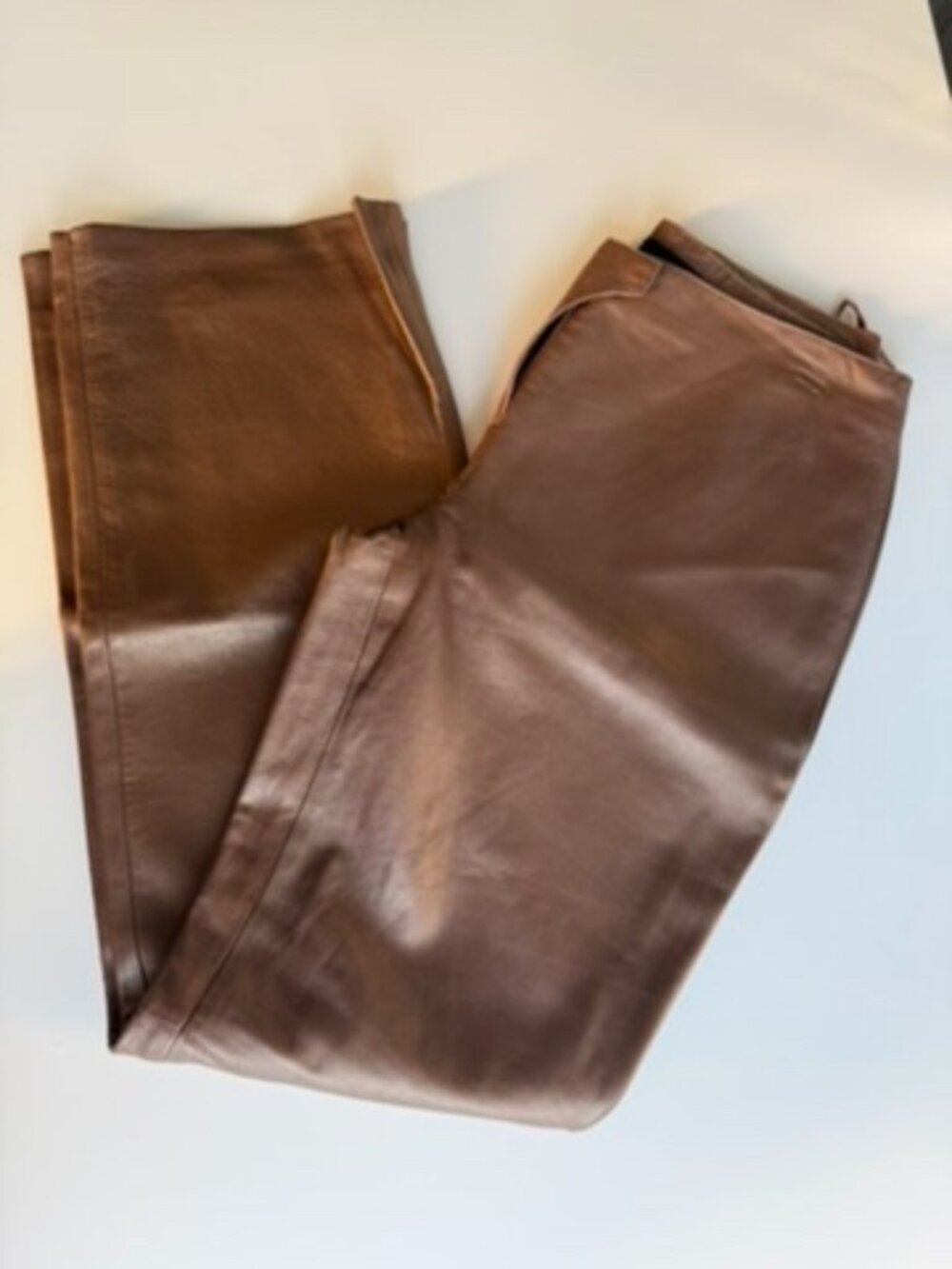 Vintage Express Genuine Leather Brown Bootcut Pants Y2K NWT Size 9/10